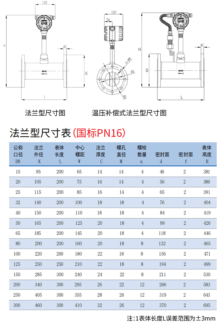 dn15渦街流量計法蘭式尺寸圖